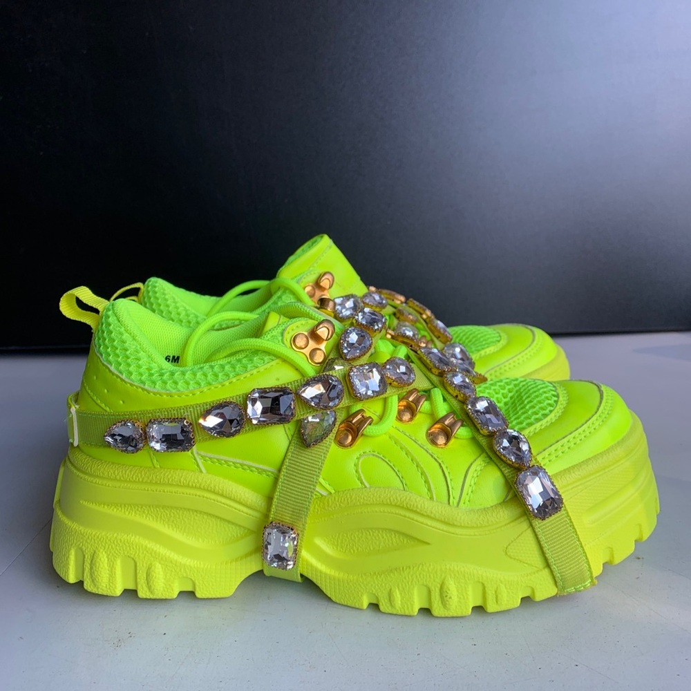Cape Robbin Chunk Fever Sneakers Women’s Size 6 Neon Yellow‎ Chunky Platform - Picture 2 of 13